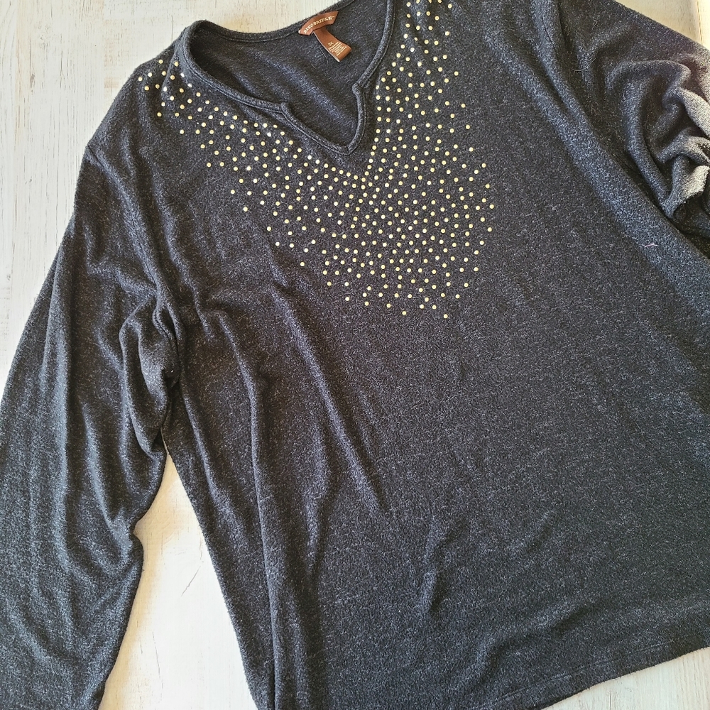 V-neck charcoal gray sweater